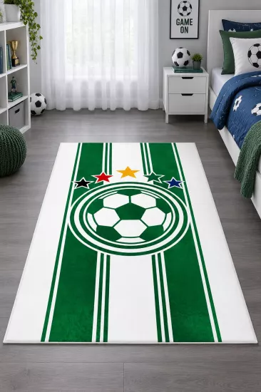 Yeşil Beyaz Taraftar Futbol Topu Çocuk Odası Halısı