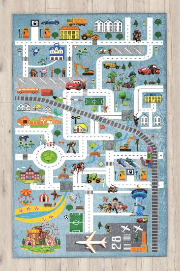 Eğitici Yol Arabalı Çocuk Halısı