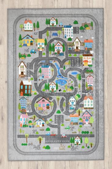 Araba Yolu Şehir Eğitici Temalı Çocuk Halısı