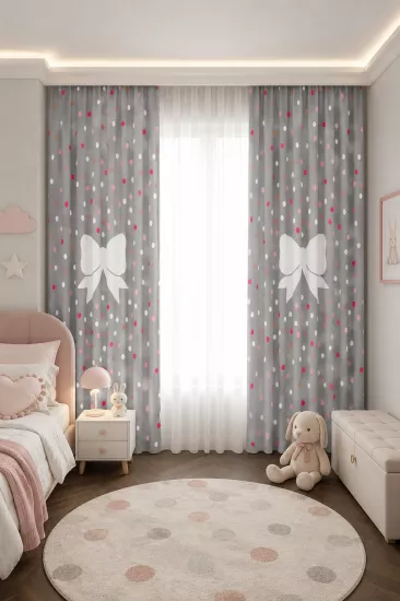 Yıldızlı Çift Kanatlı Çocuk Odası Fon Perde