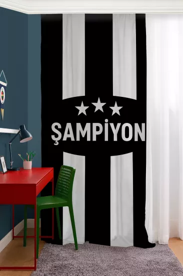 Siyah Beyaz Çocuk Odası Çift Kanatlı Fon Perde