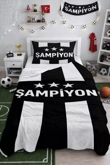 Şampiyon Siyah Beyaz Tek Kişilik Pike Takımı