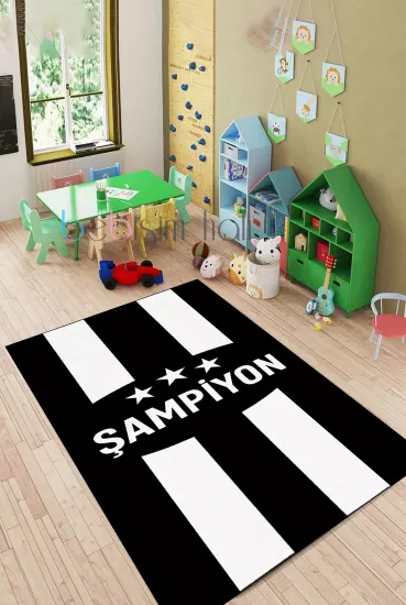 Taraftar Siyah Beyaz Çocuk Halısı