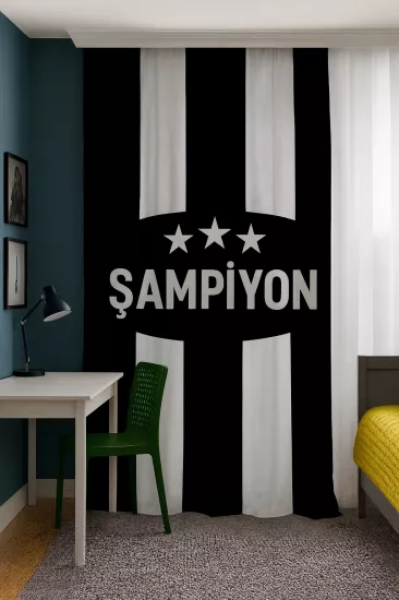 Siyah Beyaz Çocuk Odası Çift Kanatlı Fon Perde
