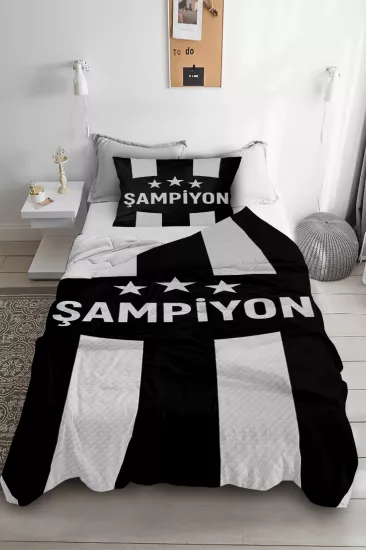 Şampiyon Siyah Beyaz Tek Kişilik Pike Takımı