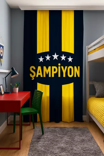 Sarı Lacivert Çocuk Odası Çift Kanatlı Fon Perde