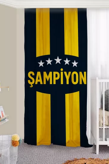 Sarı Lacivert Çocuk Odası Çift Kanatlı Fon Perde