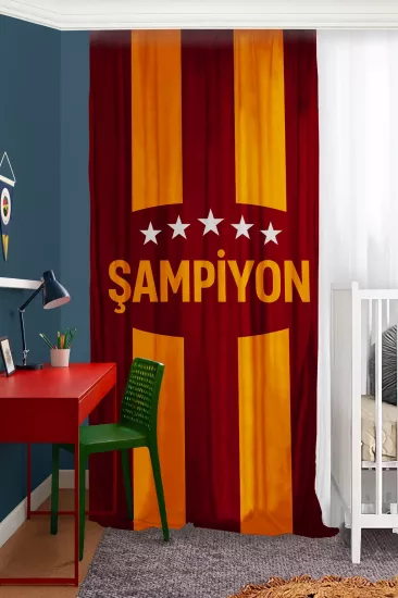 Sarı Kırmızı Çocuk Odası Çift Kanatlı Fon Perde