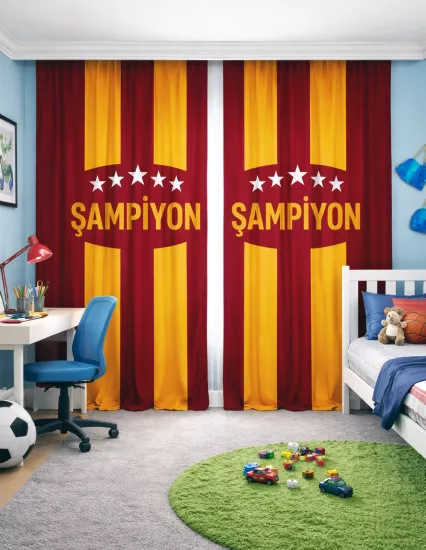 Sarı Kırmızı Çocuk Odası Çift Kanatlı Fon Perde