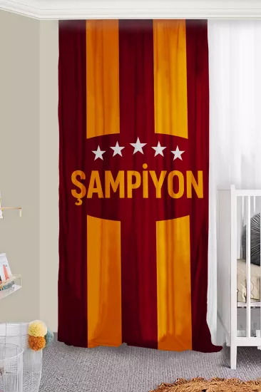 Sarı Kırmızı Çocuk Odası Çift Kanatlı Fon Perde