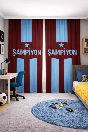 Bordo Mavi Çocuk Odası Çift Kanatlı Fon Perde