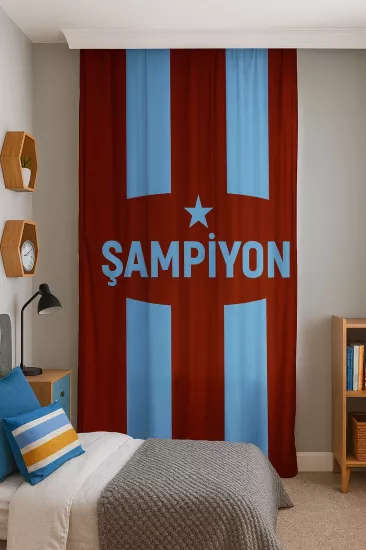 Bordo Mavi Çocuk Odası Çift Kanatlı Fon Perde