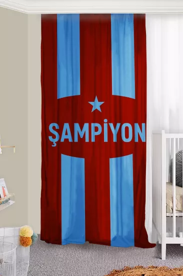 Bordo Mavi Çocuk Odası Çift Kanatlı Fon Perde