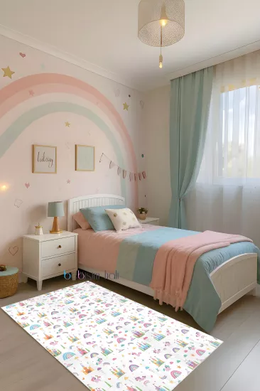 Gökkuşağı Unicorn Bambu Çocuk Odası Halısı