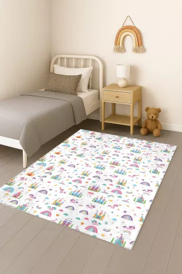 Gökkuşağı Unicorn Bambu Çocuk Odası Halısı