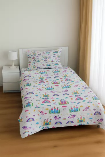 Gökkuşağı Unicorn Tek Kişilik Pike Yastık Kılıflı