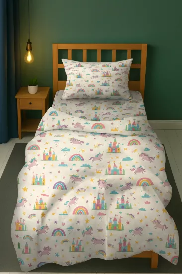 Gökkuşağı Unicorn Tek Kişilik Çocuk Nevresim Seti