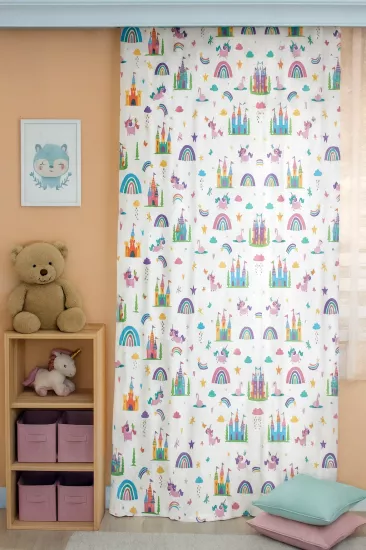 Gökkuşağı Unicorn Çift Kanatlı Çocuk Odası Perdesi