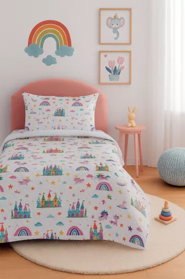 Gökkuşağı Unicorn Tek Kişilik Pike Yastık Kılıflı