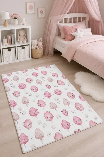 Pembe Pamuk Şeker Desenli Çocuk Odası Halısı