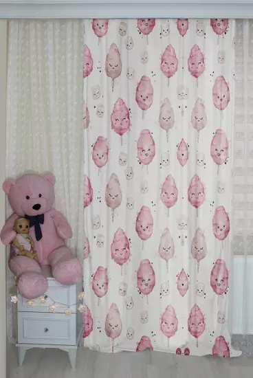 Pamuk Şeker Çift Kanatlı Çocuk Odası Perdesi