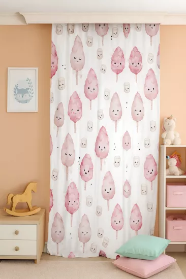 Pamuk Şeker Çift Kanatlı Çocuk Odası Perdesi