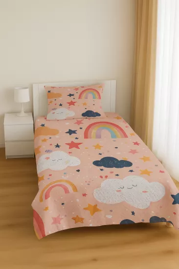 Gökkuşağı Bulut Tek Kişilik Pike Yastık Kılıflı