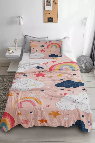 Gökkuşağı Bulut Tek Kişilik Pike Yastık Kılıflı