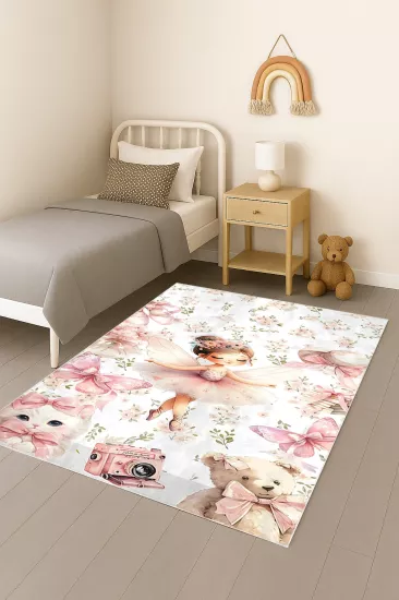Pembe Balerin Peri Kedili Bambu Çocuk Odası Halısı