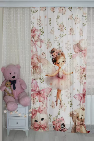 Peri Kedili Çift Kanatlı Çocuk Odası Perdesi