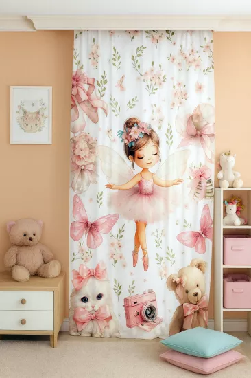 Peri Kedili Çift Kanatlı Çocuk Odası Perdesi