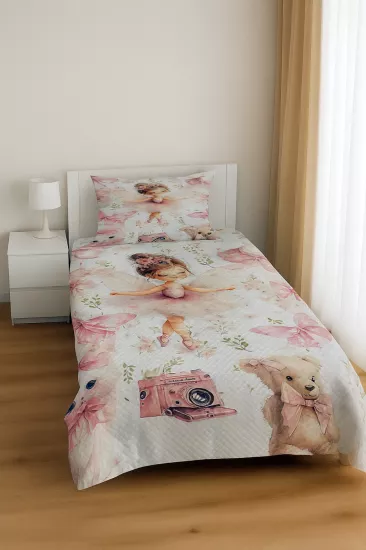 Balerin Peri Kedili Tek Kişilik Pike Yastık Kılıflı
