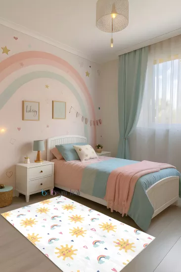 Güneş ve Kalpli Bambu Çocuk Odası Halısı