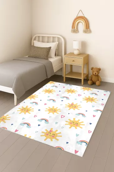 Güneş ve Kalpli Bambu Çocuk Odası Halısı