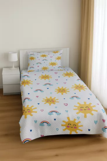 Güneş ve Kalpli Tek Kişilik Pike Yastık Kılıflı