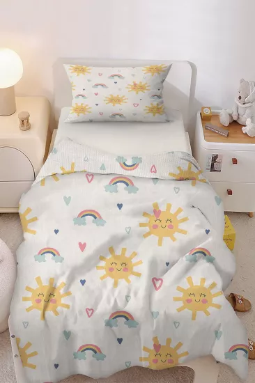Güneş ve Kalpli Tek Kişilik Çocuk Nevresim Seti