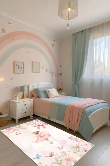 Balerin Kelebekli Bambu Çocuk Odası Halısı