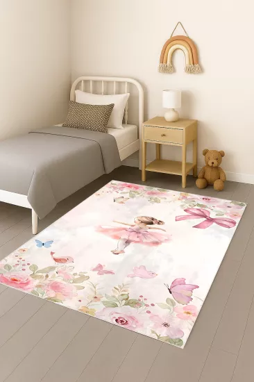 Balerin Kelebekli Bambu Çocuk Odası Halısı