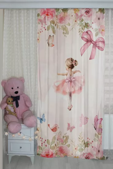 Balerin Kelebek ve Çiçekli Çocuk Odası Perdesi