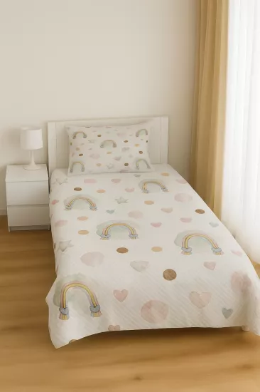 Yıldızlı Gökkuşağı Tek Kişilik Pike Yastık Kılıflı