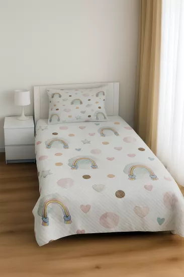 Yıldızlı Gökkuşağı Tek Kişilik Pike Yastık Kılıflı