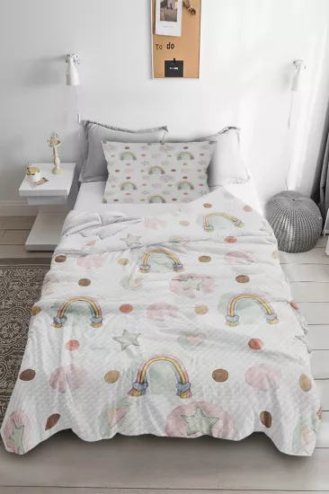 Yıldızlı Gökkuşağı Tek Kişilik Pike Yastık Kılıflı