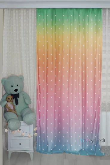 Puantiyeli Çift Kanatlı Çocuk Odası Perdesi
