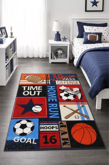 Futbol Basketbol Desenli Erkek Çocuk Odası Halısı