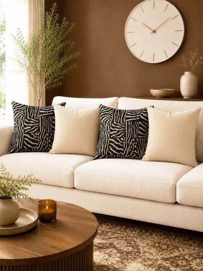 Siyah Bej Etnik Zebra Desenli 4’lü Kırlent Kılıfı Seti Dekoratif Yastık