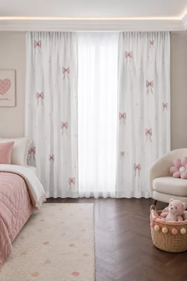 Yıldızlı Çift Kanatlı Çocuk Odası Fon Perde