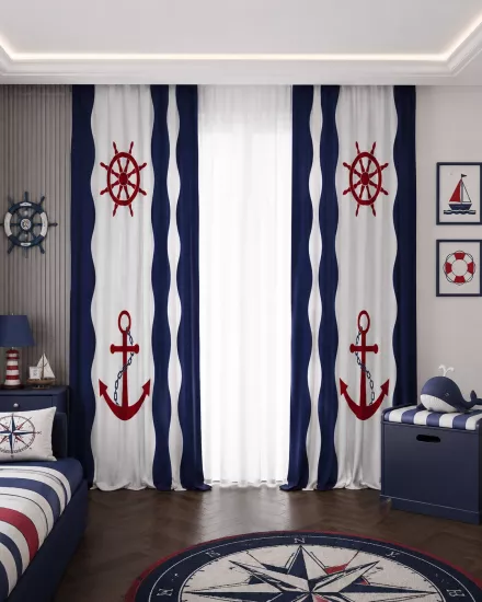 Yıldızlı Çift Kanatlı Çocuk Odası Fon Perde