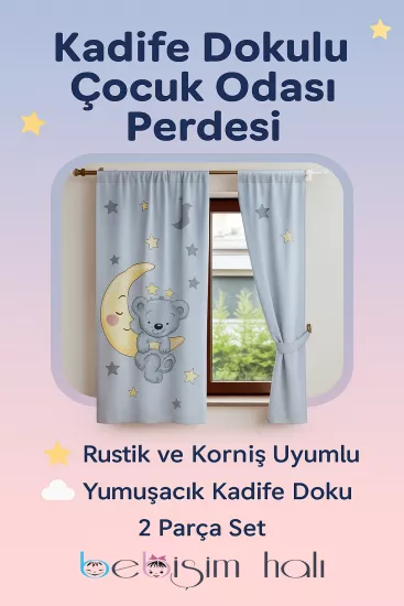 Sarı Kırmızı Çocuk Odası Çift Kanatlı Fon Perde