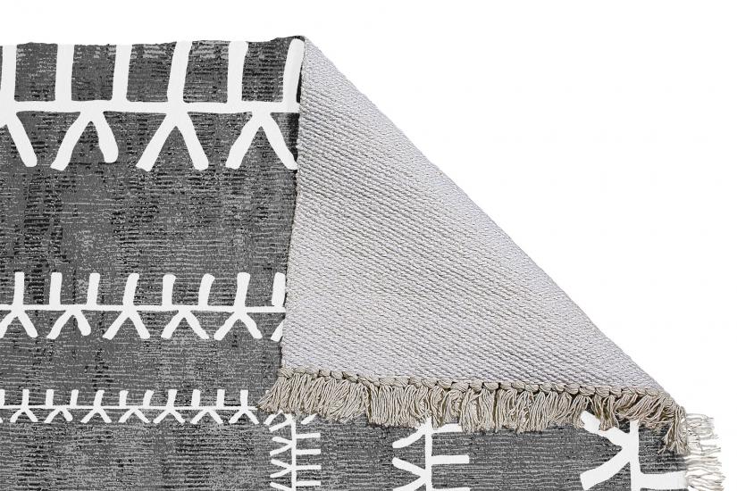 Etnik İskandinav Desenli Gri Dokuma Kilim