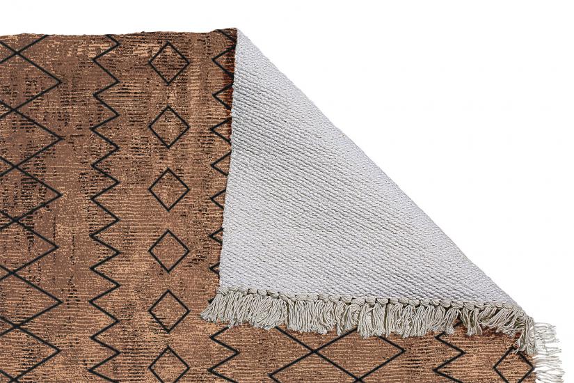 Etnik İskandinav Desenli Kahverengi Dokuma Kilim